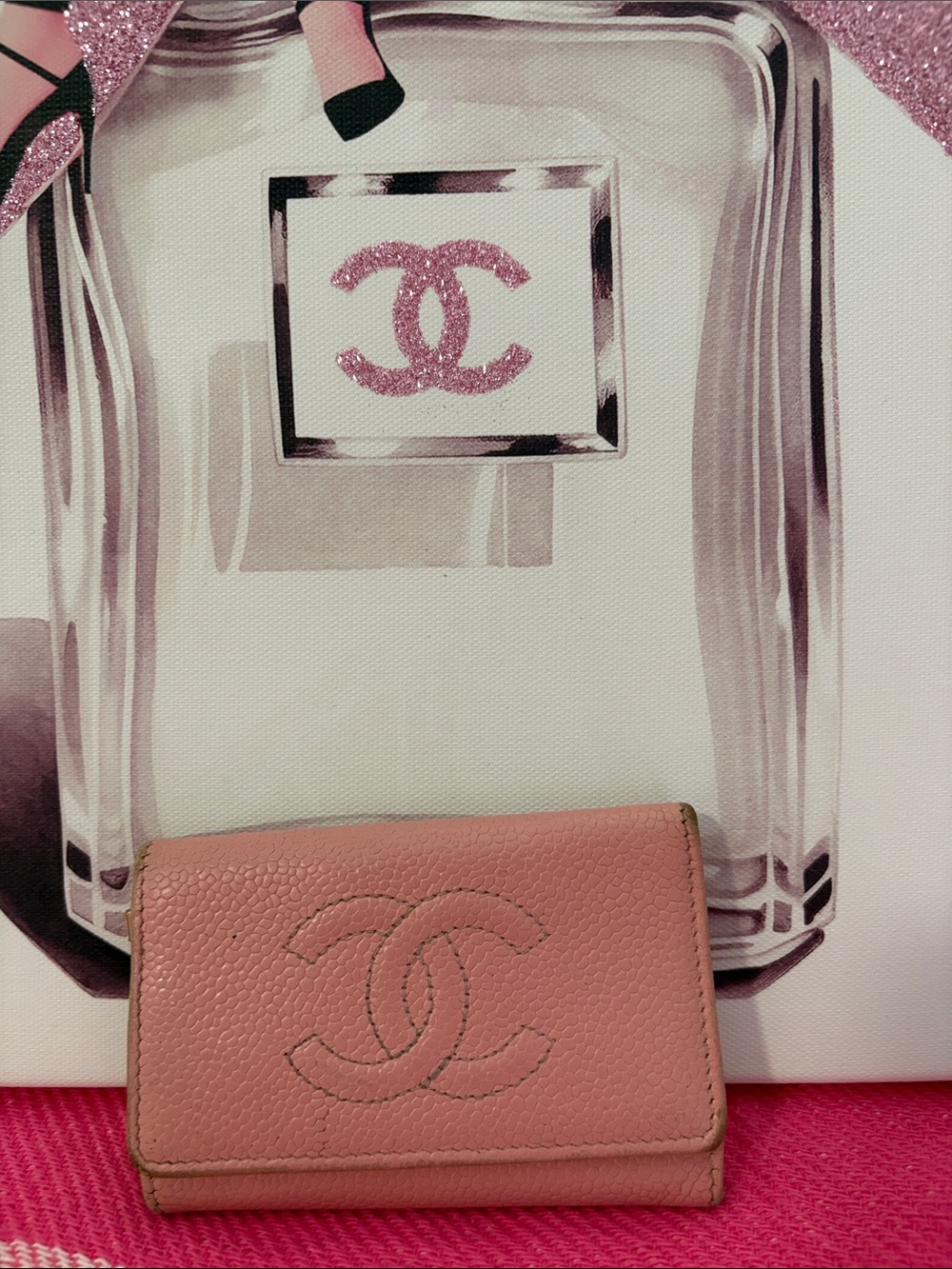 CHANEL Pink Caviar Leather key case